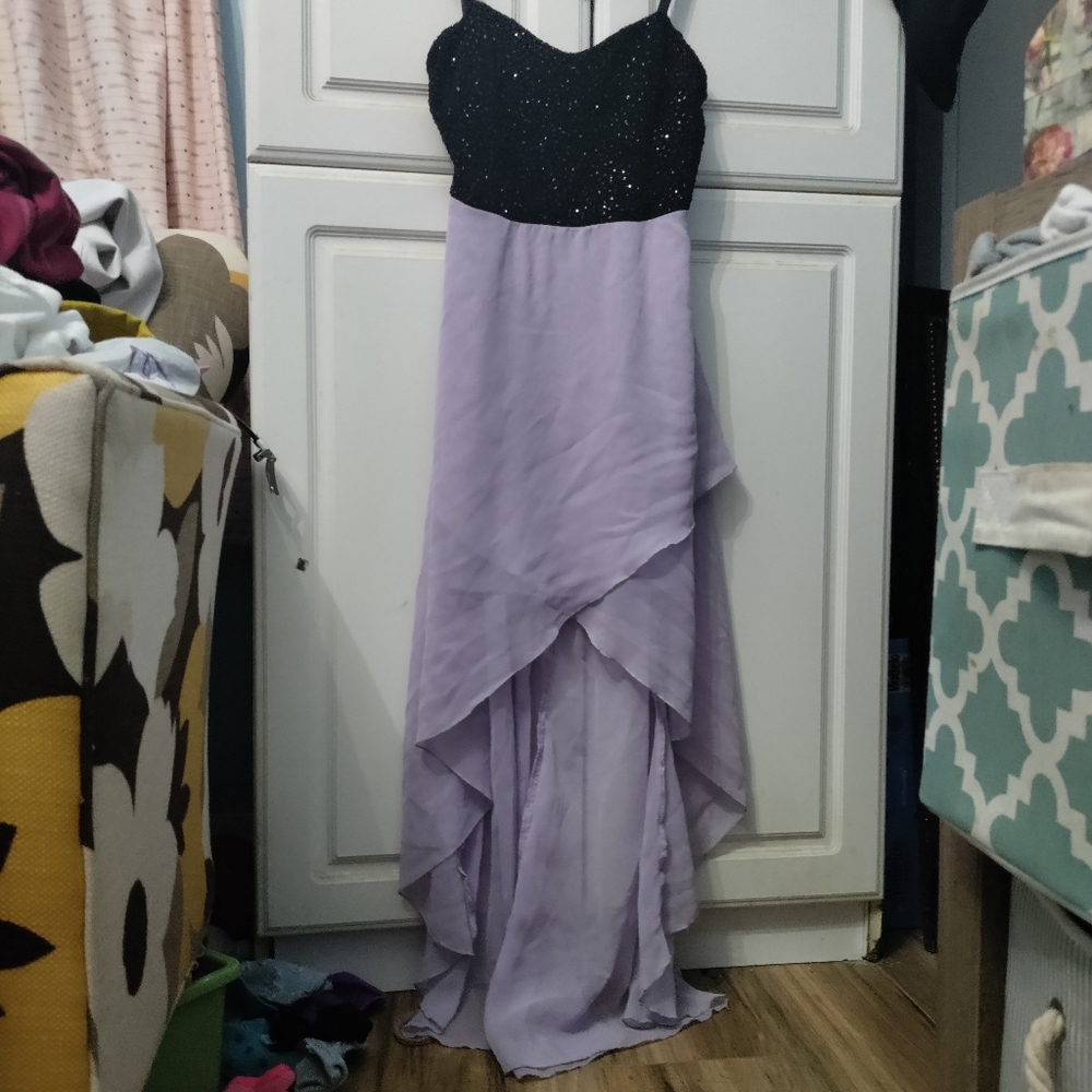 Black and lilac high low dress